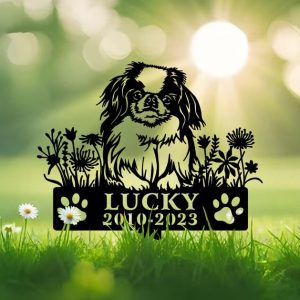 DINOZOZO Japanese Chin Dog Grave Marker Garden Stakes Dog Sympathy Gift Cemetery Decor Memorial Custom Metal Signs2