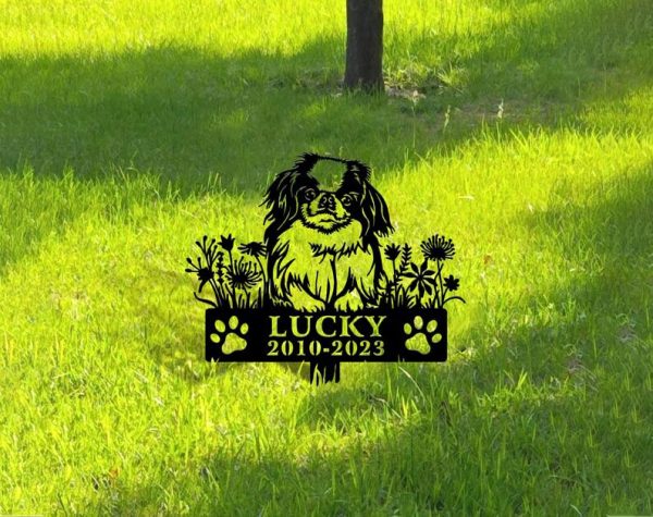 DINOZOZO Japanese Chin Dog Grave Marker Garden Stakes Dog Sympathy Gift Cemetery Decor Memorial Custom Metal Signs
