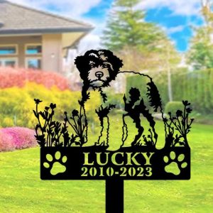 DINOZOZO Lagotti Romagnoli Dog Grave Marker Garden Stakes Dog Sympathy Gift Cemetery Decor Memorial Custom Metal Signs 1