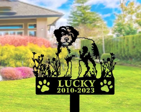 DINOZOZO Lagotti Romagnoli Dog Grave Marker Garden Stakes Dog Sympathy Gift Cemetery Decor Memorial Custom Metal Signs