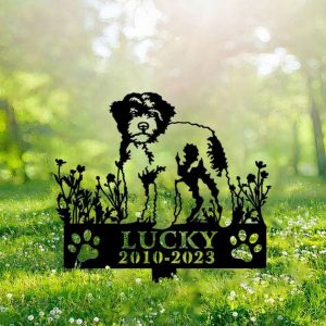 DINOZOZO Lagotti Romagnoli Dog Grave Marker Garden Stakes Dog Sympathy Gift Cemetery Decor Memorial Custom Metal Signs3 1
