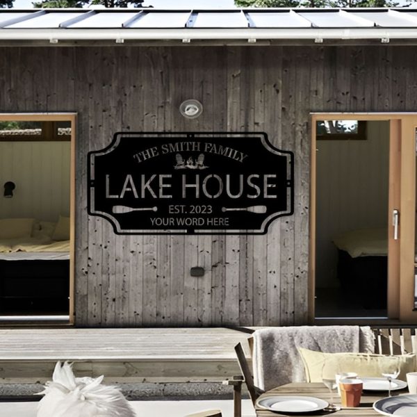 DINOZOZO Lake Metal Sign Custom Lake Name and Address Lake House Decor Custom Metal Signs