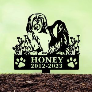 DINOZOZO Lhasa Apso Dog Grave Marker Garden Stakes Dog Sympathy Gift Cemetery Decor Memorial Custom Metal Signs