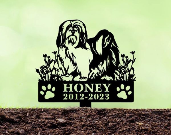 DINOZOZO Lhasa Apso Dog Grave Marker Garden Stakes Dog Sympathy Gift Cemetery Decor Memorial Custom Metal Signs