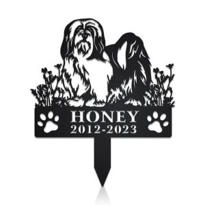 DINOZOZO Lhasa Apso Dog Grave Marker Garden Stakes Dog Sympathy Gift Cemetery Decor Memorial Custom Metal Signs2