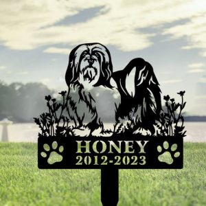 DINOZOZO Lhasa Apso Dog Grave Marker Garden Stakes Dog Sympathy Gift Cemetery Decor Memorial Custom Metal Signs3