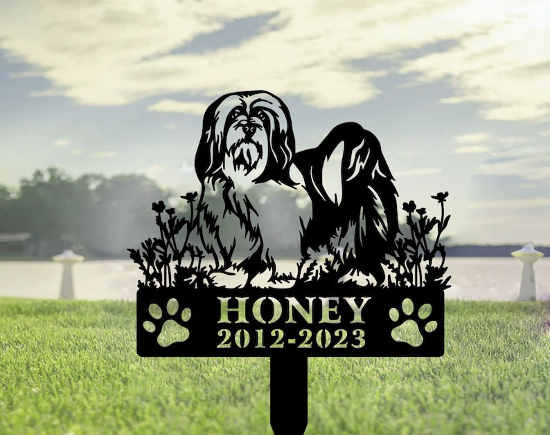 DINOZOZO Lhasa Apso Dog Grave Marker Garden Stakes Dog Sympathy Gift Cemetery Decor Memorial Custom Metal Signs3