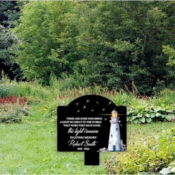DINOZOZO Lighthouse Grave Marker Bring A Light to The World Memorial Stake Sympathy Gifts Custom Metal Signs