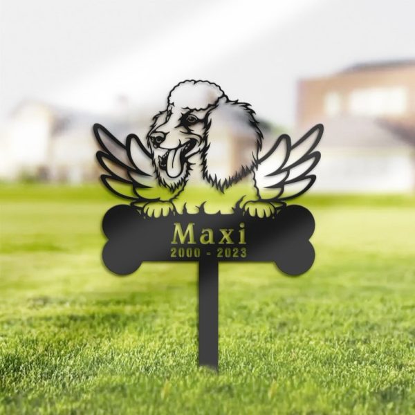DINOZOZO Long Hair Poodle Dog Grave Marker Garden Stakes Dog Memorial Gift Cemetery Decor Custom Metal Signs