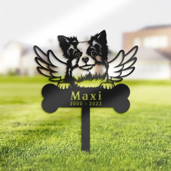 DINOZOZO Long Haired Chihuahua Dog Grave Marker Garden Stakes Dog Memorial Gift Cemetery Decor Custom Metal Signs