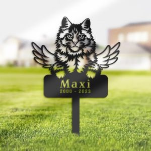DINOZOZO Main Coon Cat Grave Marker Garden Stakes Cat Memorial Gift Cemetery Decor Custom Metal Signs