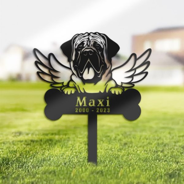 DINOZOZO Mastiff Dog Grave Marker Garden Stakes Dog Memorial Gift Cemetery Decor Custom Metal Signs