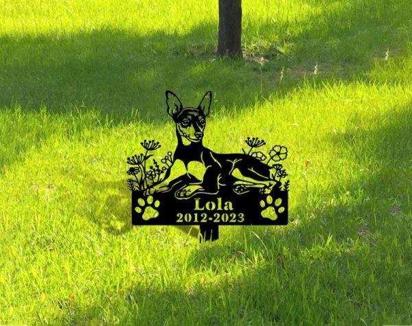 DINOZOZO Miniature Pinscher Dog Grave Marker Garden Stakes Dog Sympathy Gift Cemetery Decor Memorial Custom Metal Signs
