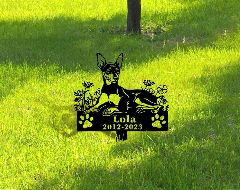 DINOZOZO Miniature Pinscher Dog Grave Marker Garden Stakes Dog Sympathy Gift Cemetery Decor Memorial Custom Metal Signs2