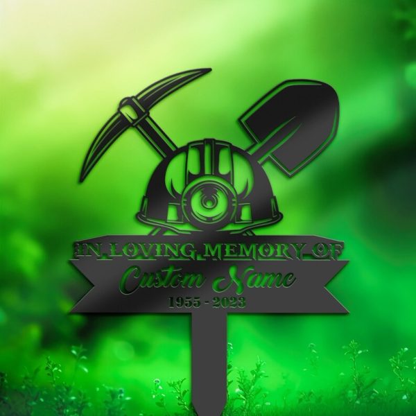 DINOZOZO Mining Tools Helmet Miner Grave Marker Memorial Sign with Stake Sympathy Gifts for Loss of Loved One Custom Metal Signs
