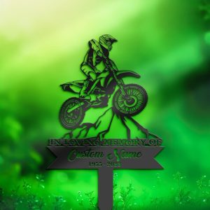 DINOZOZO Motocross Biker Grave Marker Memorial Sign with Stake Sympathy Gifts for Loss of Loved One Custom Metal Signs3