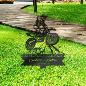 DINOZOZO Motocross Biker Grave Marker Memorial Sign with Stake Sympathy Gifts for Loss of Loved One Custom Metal Signs4