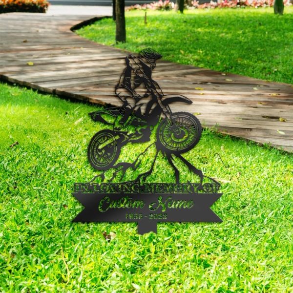 DINOZOZO Motocross Biker Grave Marker Memorial Sign with Stake Sympathy Gifts for Loss of Loved One Custom Metal Signs