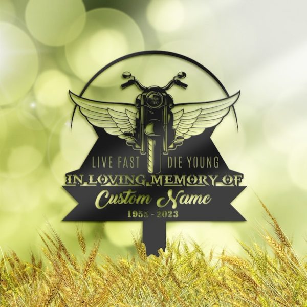 DINOZOZO Motocycle Biker Grave Marker Memorial Sign with Stake Sympathy Gifts for Loss of Loved One Custom Metal Signs