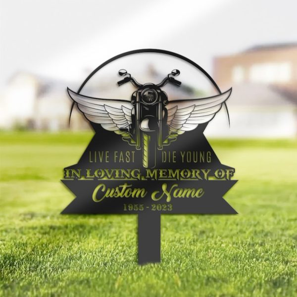 DINOZOZO Motocycle Biker Grave Marker Memorial Sign with Stake Sympathy Gifts for Loss of Loved One Custom Metal Signs