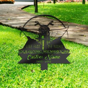 DINOZOZO Motocycle Biker Grave Marker Memorial Sign with Stake Sympathy Gifts for Loss of Loved One Custom Metal Signs4