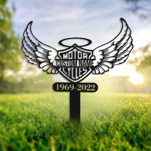 DINOZOZO Motorcycle Memorial Plaque Stake Biker Grave Maker Custom Metal Signs