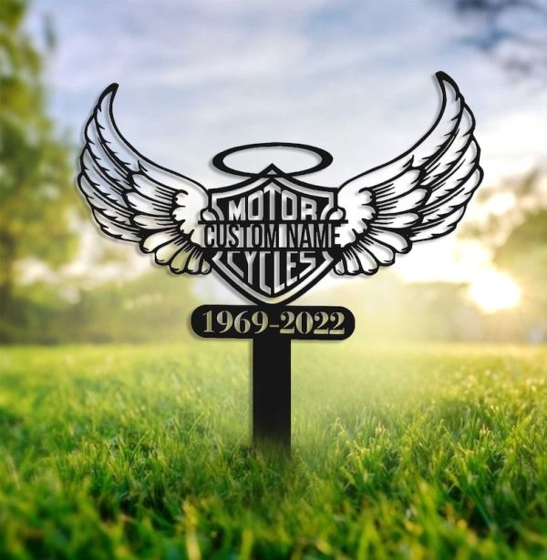 DINOZOZO Motorcycle Memorial Plaque Stake Biker Grave Maker Custom Metal Signs