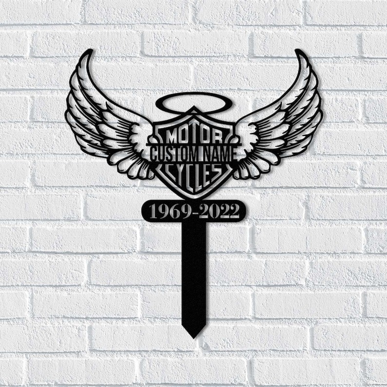 thumbnail image 2 of Motorcycle With Wings Metal Memorial Stake Custom Personalized Dirtbike Biker Grave Marker Name 2 of 10
