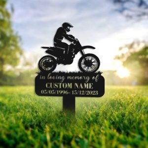 DINOZOZO Motorcycle Memorial Stake Biker Grave Maker Custom Metal Signs