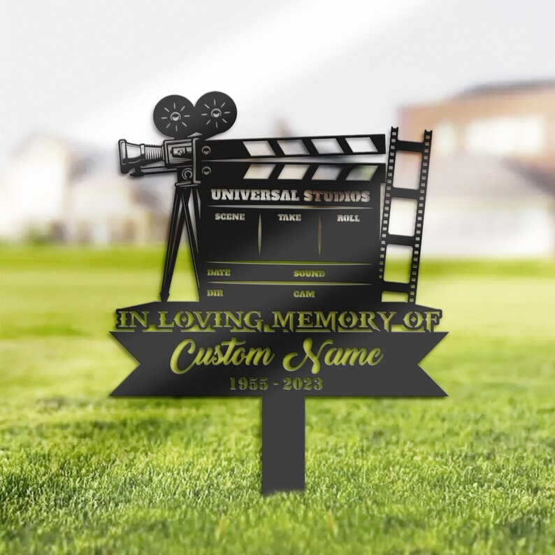 DINOZOZO Movie Director Cameraman Grave Marker Memorial Sign with Stake Sympathy Gifts for Loss of Loved One Custom Metal Signs2
