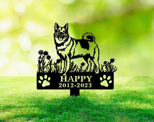 DINOZOZO Norwegian Elkhound Dog Grave Marker Garden Stakes Dog Sympathy Gift Cemetery Decor Memorial Custom Metal Signs