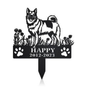 DINOZOZO Norwegian Elkhound Dog Grave Marker Garden Stakes Dog Sympathy Gift Cemetery Decor Memorial Custom Metal Signs2