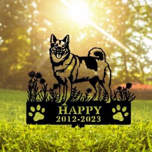 DINOZOZO Norwegian Elkhound Dog Grave Marker Garden Stakes Dog Sympathy Gift Cemetery Decor Memorial Custom Metal Signs3