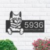DINOZOZO Peeking Turkis Angora Cat Address Sign House Number Plaque Custom Metal Signs