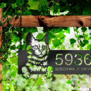 DINOZOZO Peeking Turkis Angora Cat Address Sign House Number Plaque Custom Metal Signs2