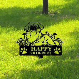 DINOZOZO Pekingese Dog Grave Marker Garden Stakes Dog Sympathy Gift Cemetery Decor Memorial Custom Metal Signs3