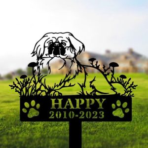 DINOZOZO Pekingese Dog Grave Marker Garden Stakes Dog Sympathy Gift Cemetery Decor Memorial Custom Metal Signs4