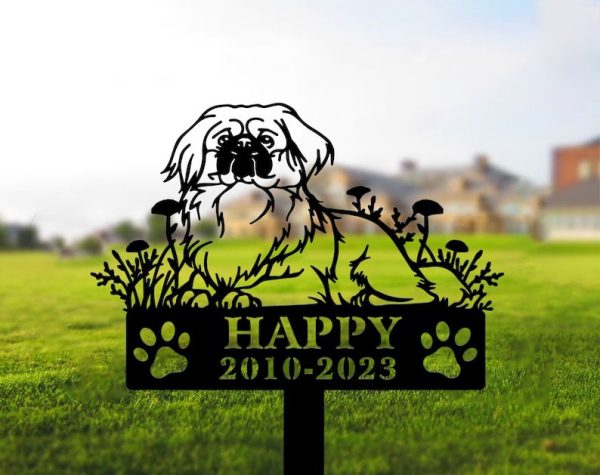 DINOZOZO Pekingese Dog Grave Marker Garden Stakes Dog Sympathy Gift Cemetery Decor Memorial Custom Metal Signs