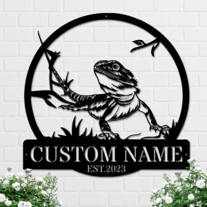 DINOZOZO Personalized Bearded Dragon Lizard Address Sign Custom Metal Signs3