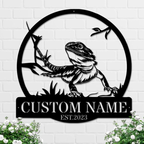 DINOZOZO Personalized Bearded Dragon Lizard Name Sign Custom Metal Signs