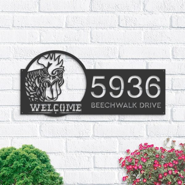 DINOZOZO Personalized Chicken Rooster Farmhouse Animal Ranch Address Sign Custom Metal Signs