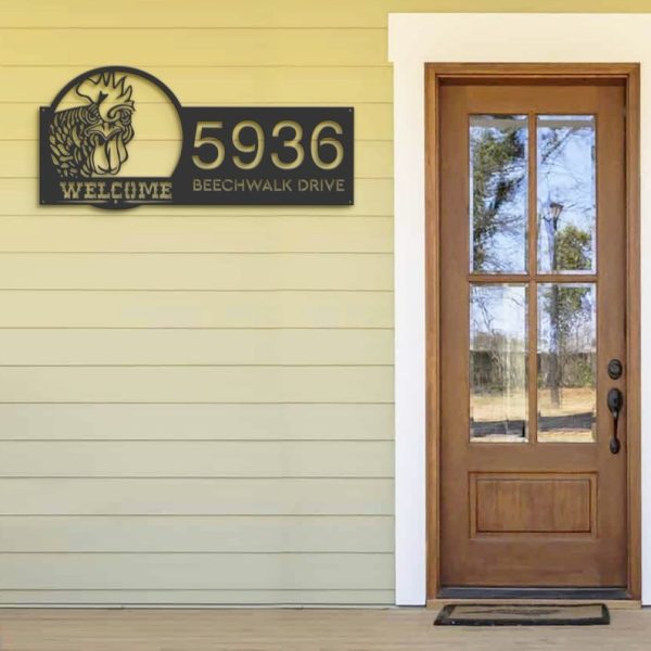DINOZOZO Personalized Chicken Rooster Farmhouse Animal Ranch Address Sign Custom Metal Signs