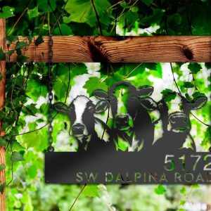 DINOZOZO Personalized Cows Farmhouse Ranch Animals Address Sign Custom Metal Signs2