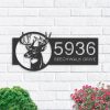 DINOZOZO Personalized Deer Head Deer Antler Address Sign Custom Metal Signs