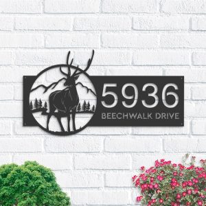 DINOZOZO Personalized Deer Mountain Forest Address Sign Custom Metal Signs