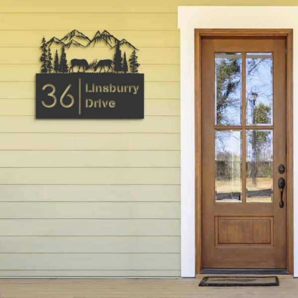 DINOZOZO Personalized Deers Forest Address Sign Custom Metal Signs
