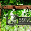 DINOZOZO Personalized Dolphins Palm Trees Beach House Address Sign Custom Metal Signs3