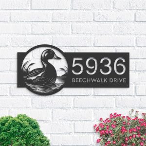 DINOZOZO Personalized Duck Loon Address Sign Custom Metal Signs