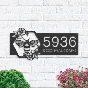 DINOZOZO Personalized Floral Bee Address Sign Custom Metal Signs