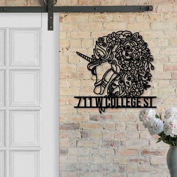 DINOZOZO Personalized Floral Unicorn Address Sign Custom Metal Signs